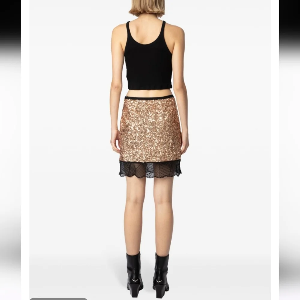 Zadig & Voltaire Justicias Gold Sequin Lace Skirt Size 34 - Picture 3 of 10